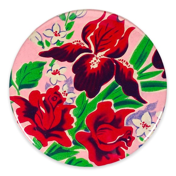 Vintage 1950's Wrapping Paper Upcycled Pocket Purse Mirror 3" - Picture 10 of 10